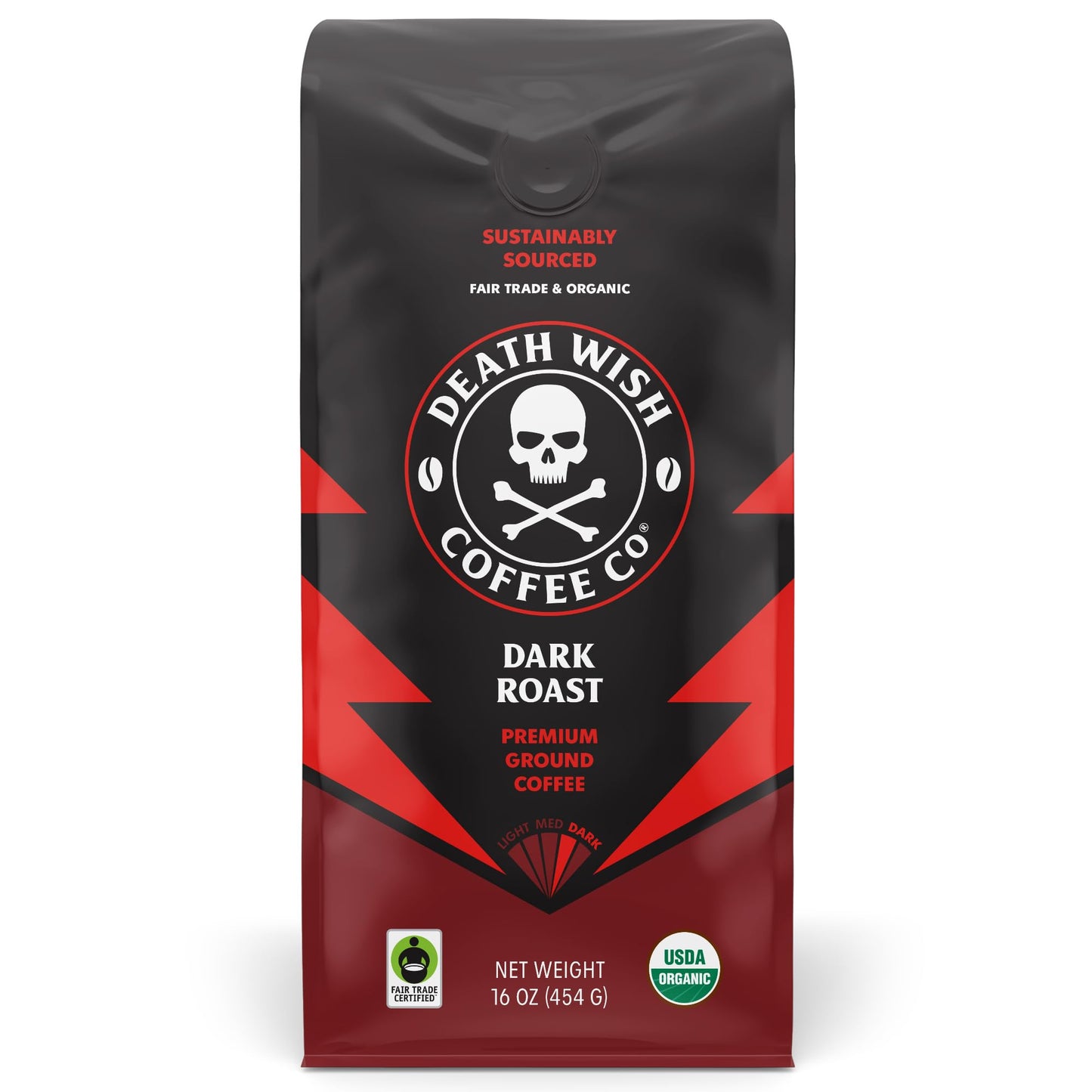 Death Wish Coffee Co., Organic And Fair Trade Dark Roast Ground Coffee, 16 Oz
