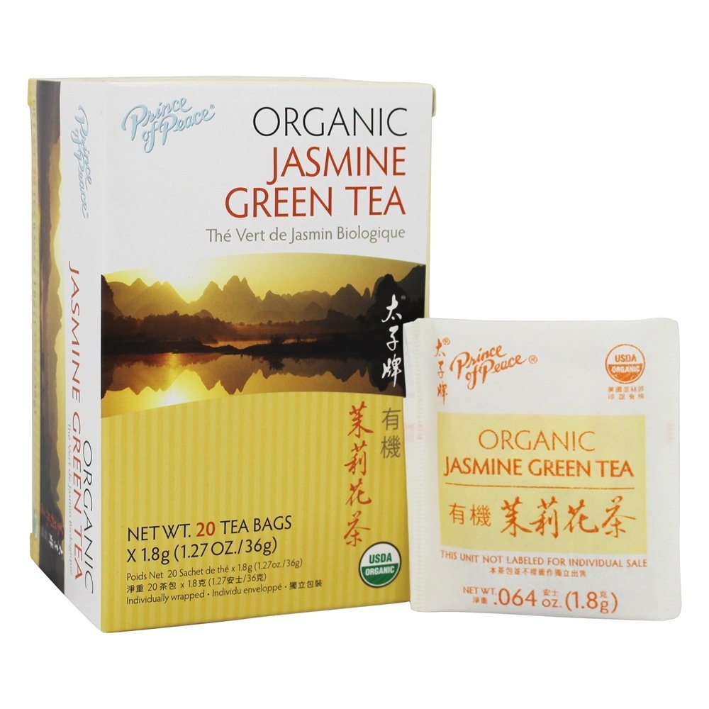 Prince of Peace Organic Jasmine Green Tea - 20 Tea Bags, 100% Organic, Lower Caffeine Alternative to Coffee, Herbal Benefits