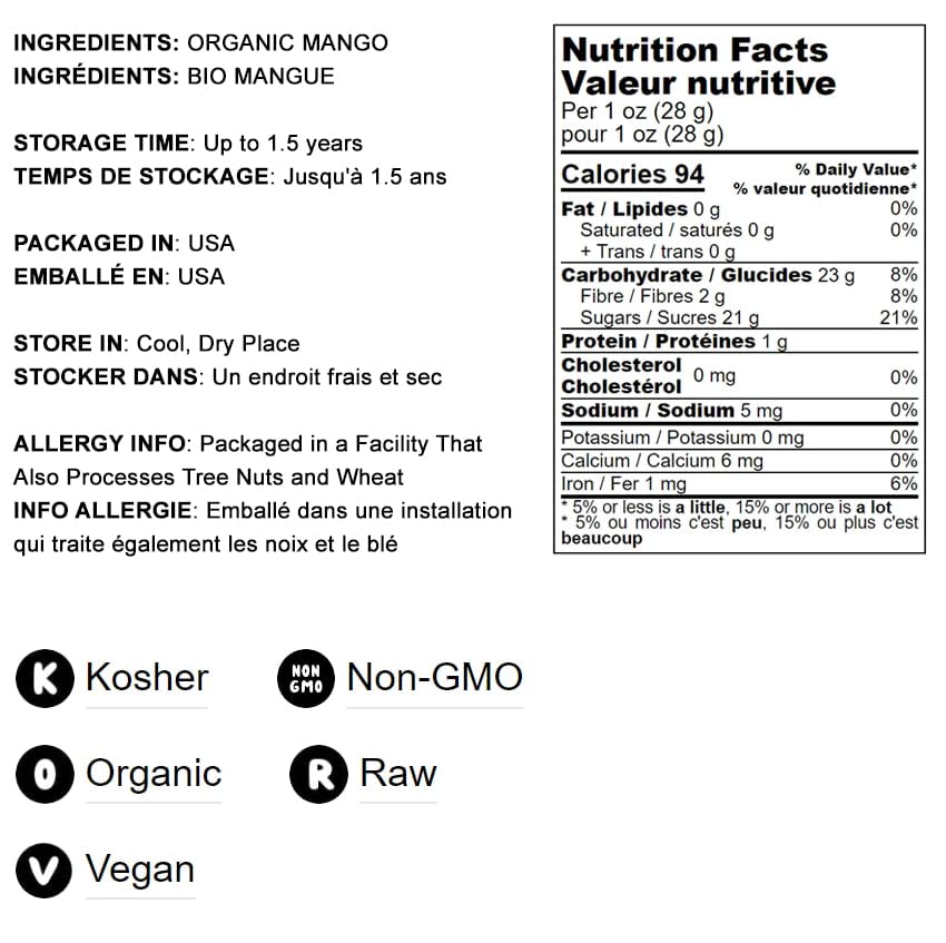 Food To Live - Organic Mango Cheeks, 3 Pounds Dried, Non-Gmo, Kosher, Unsulphured, Unsweetened, Bulk