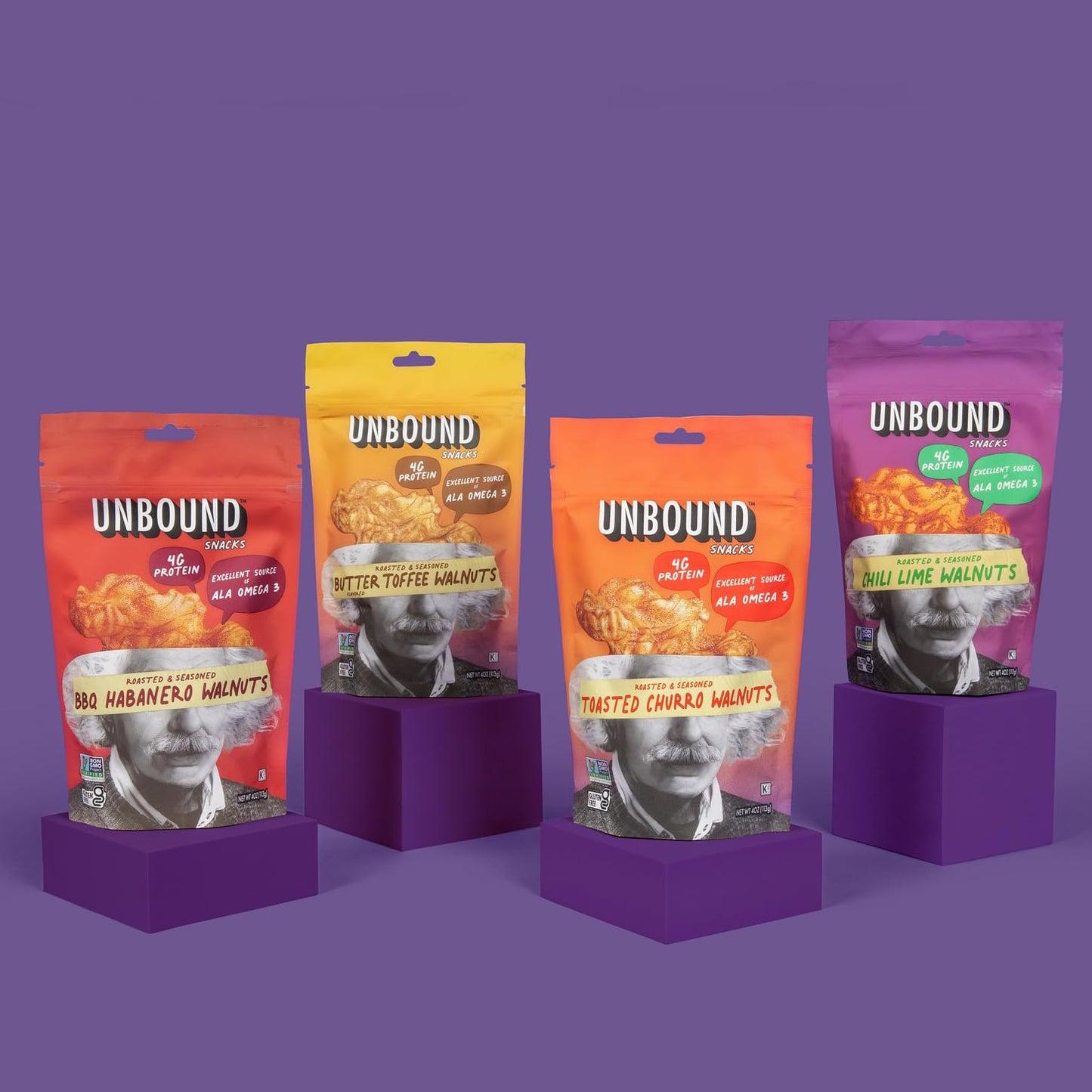 Unbound Snacks Flavored Nuts - Butter Toffee Walnuts, 4 oz (Pack of 4) - Healthy Snacks, 4g Protein, 3g Sugar, High in Omega 3,