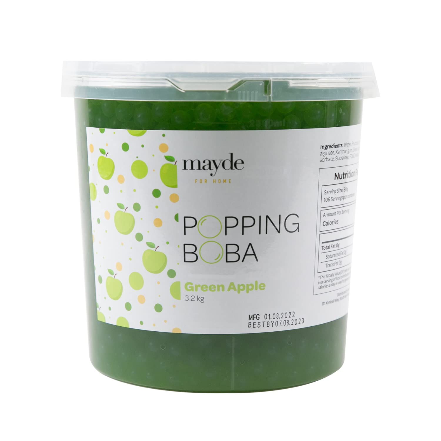 Mayde Popping Boba Pearls For Drinks  Desserts  & Breakfast Bowls (Green Apple Flavor  7 Pounds)