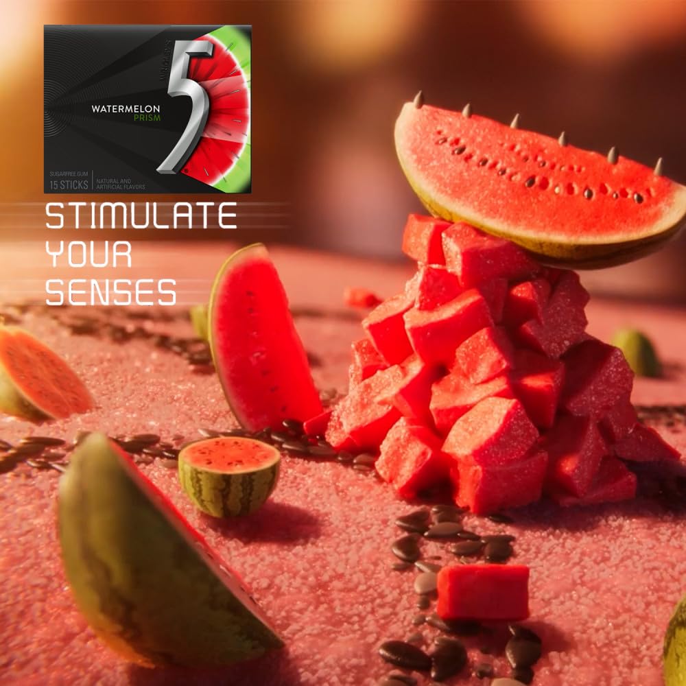 5 Gum Watermelon Prism Sugar Free Chewing Gum, 15 Stick Pack