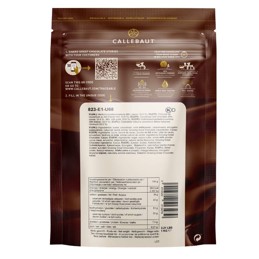 Callebaut No 823 Finest Belgian Milk Chocolate Callets Couverture 33.6% - 1Kg