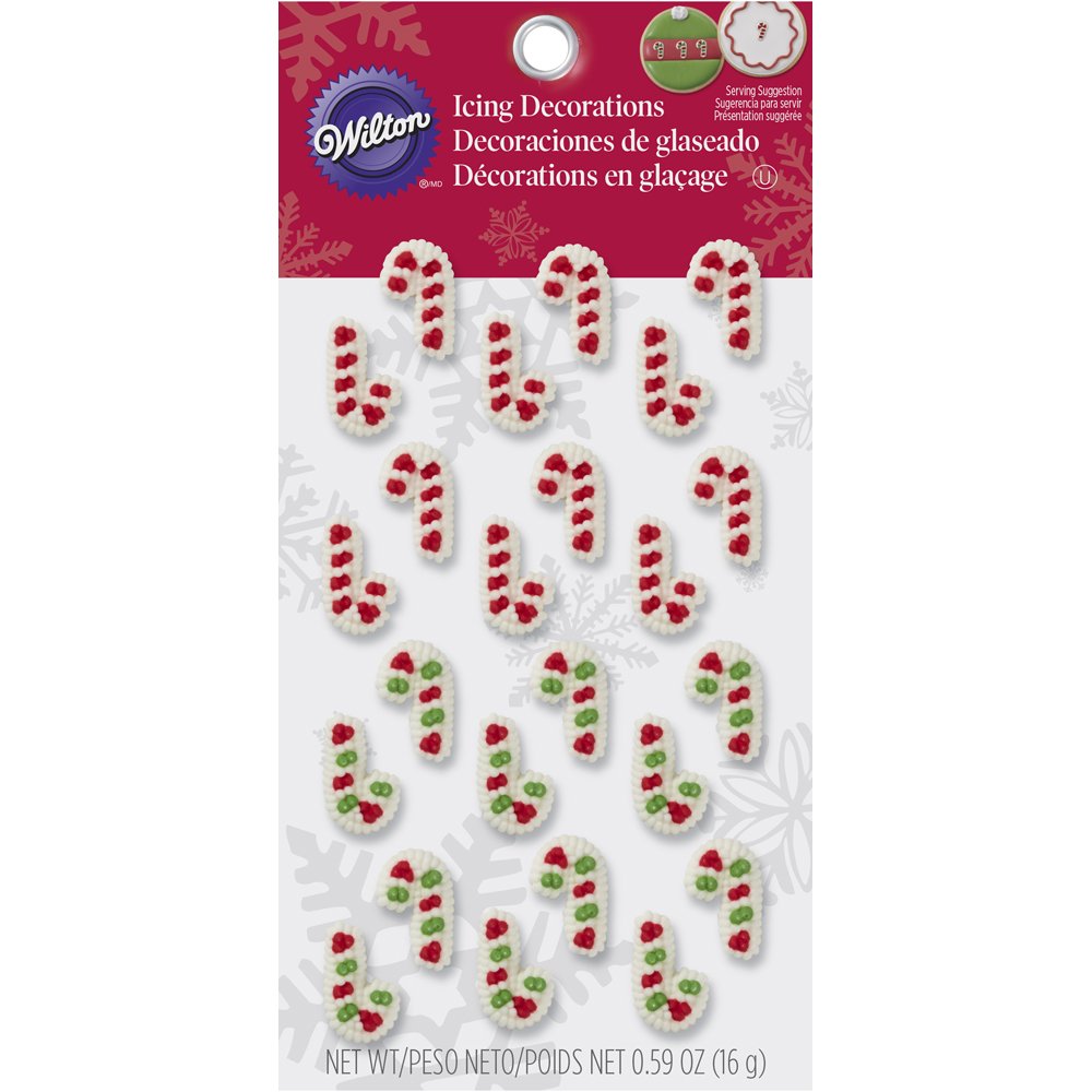 Wilton Mini Candy Cane Edible Cupcake Toppers, Red, Green