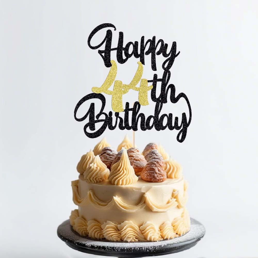 Klionjor 44Th Happy Cake Topper Happy Birthday Cake Decoration 44Th Birthday Party Decoration Gift Plugin (44) Black Gold