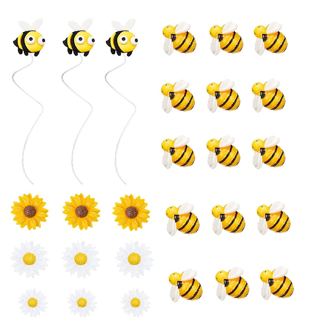 27Pcs Bee Cake Toppers Daisy Birthday Decoration With Bee Daisy Sunflower For Bee Daisy Themed Birthday Party