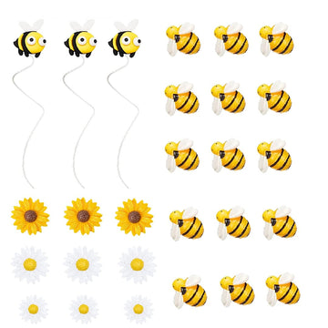 27Pcs Bee Cake Toppers Daisy Birthday Decoration With Bee Daisy Sunflower For Bee Daisy Themed Birthday Party