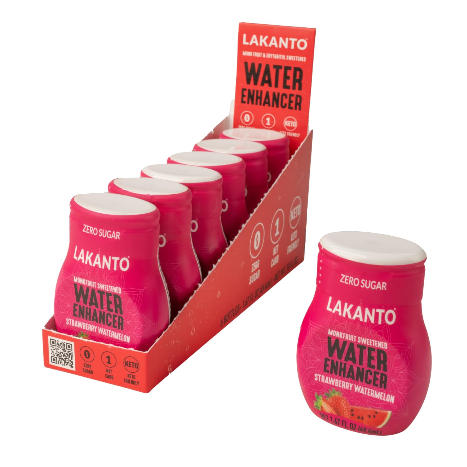 Lakanto Sugar Free Water Enhancer - Sweetened With Monk Fruit Sweetener And Erythritol, On The Go Liquid Hydration, Zero Sugar, Naturally Flavored - Strawberry Watermelon (1.67 Fl Oz - Pack Of 6)