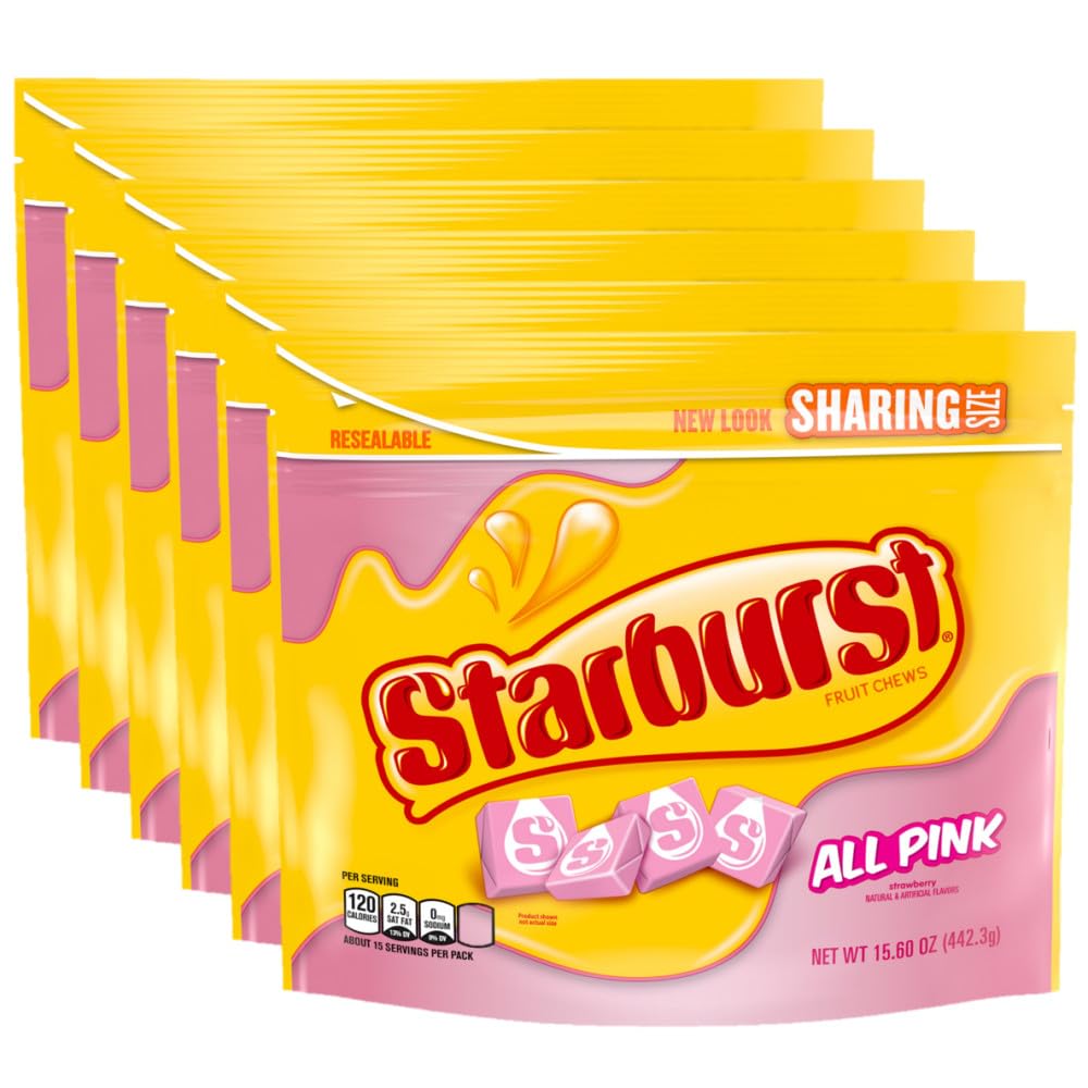 Starburst All Pink Fruit Chews Chewy Candy Bulk Pack, Sharing Size, 15.6 Ounce (Pack Of 6)