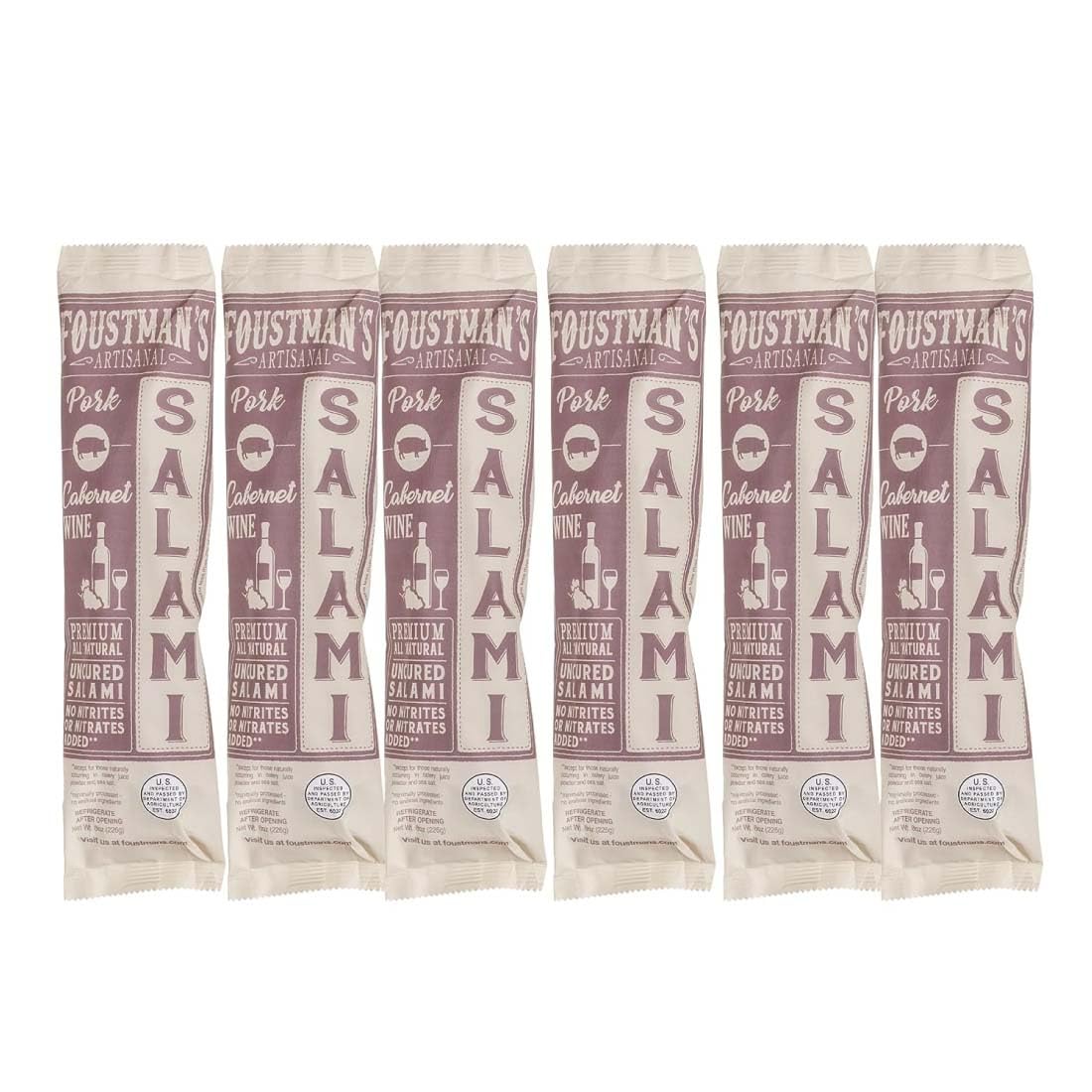 Foustmans Salami Pork, Nitrate-Free, Gluten-Free, Dairy-Free, 8 Oz Each, Pack of 6