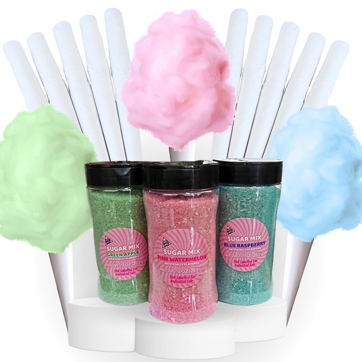 Lupy Lups! Cotton Candy Kit With Cones - Assorted Flavors- Individual Package Big Bulk - Pastel Candy for Stocking, Treats, Part