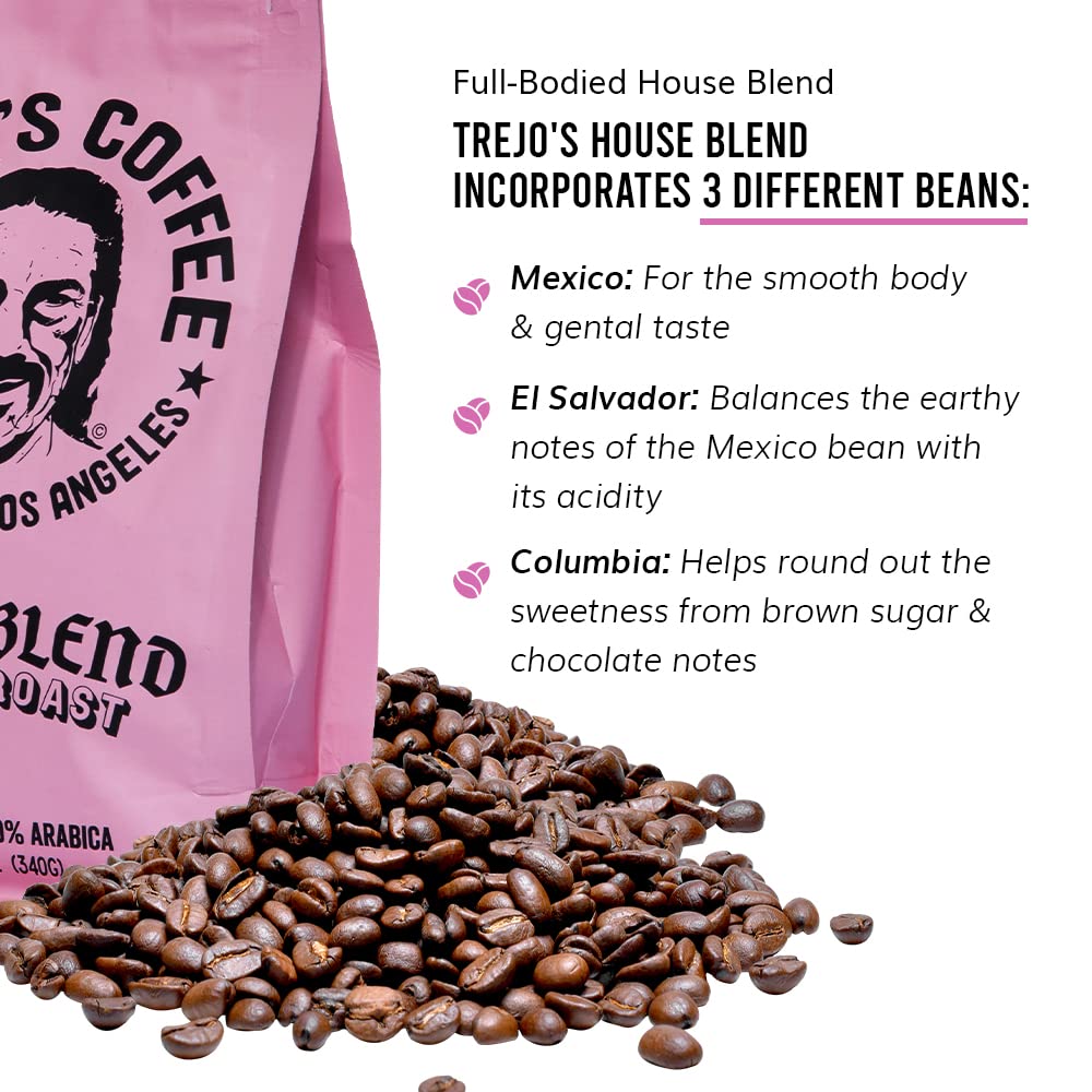 Trejos Tacos Coffee House Blend Medium Roast Whole Bean Coffee, 5 lbs, 100% Arabica