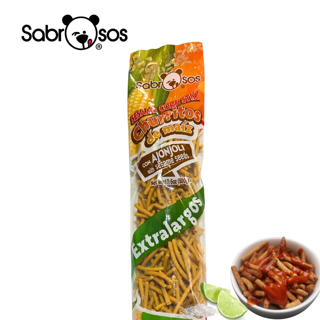 Sabrosos Brand Sesame Corn Sticks - Churritos de Maiz con Ajonjoli - Family Pack (2 x 500g) (2 X 17.6 oz) by Sabrosos Churritos