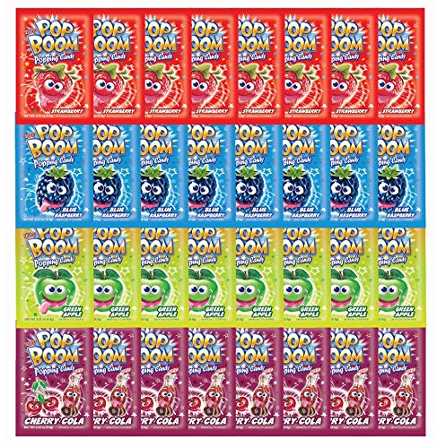 Tiltay Pop Boom Popping Candy - 4 Flavor Assortment, Strawberry, Cherry Cola, Green Apple, Blue Raspberry (32 Pack)