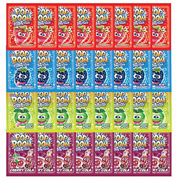 Tiltay Pop Boom Popping Candy - 4 Flavor Assortment, Strawberry, Cherry Cola, Green Apple, Blue Raspberry (32 Pack)