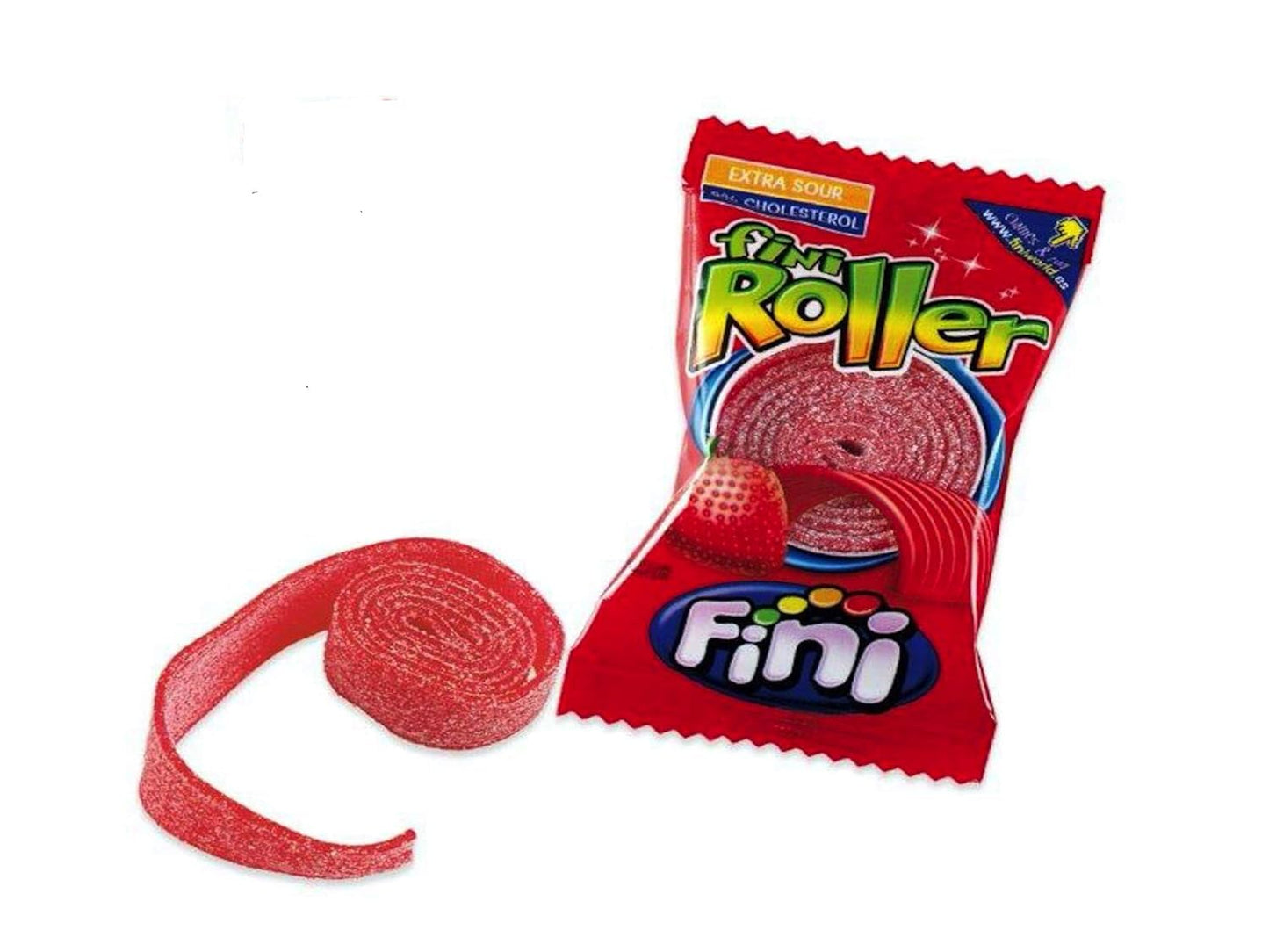 Fini Strawberry Rollers Extra Sour Candy - 40 Count Pack, Chewy & Tangy Treats