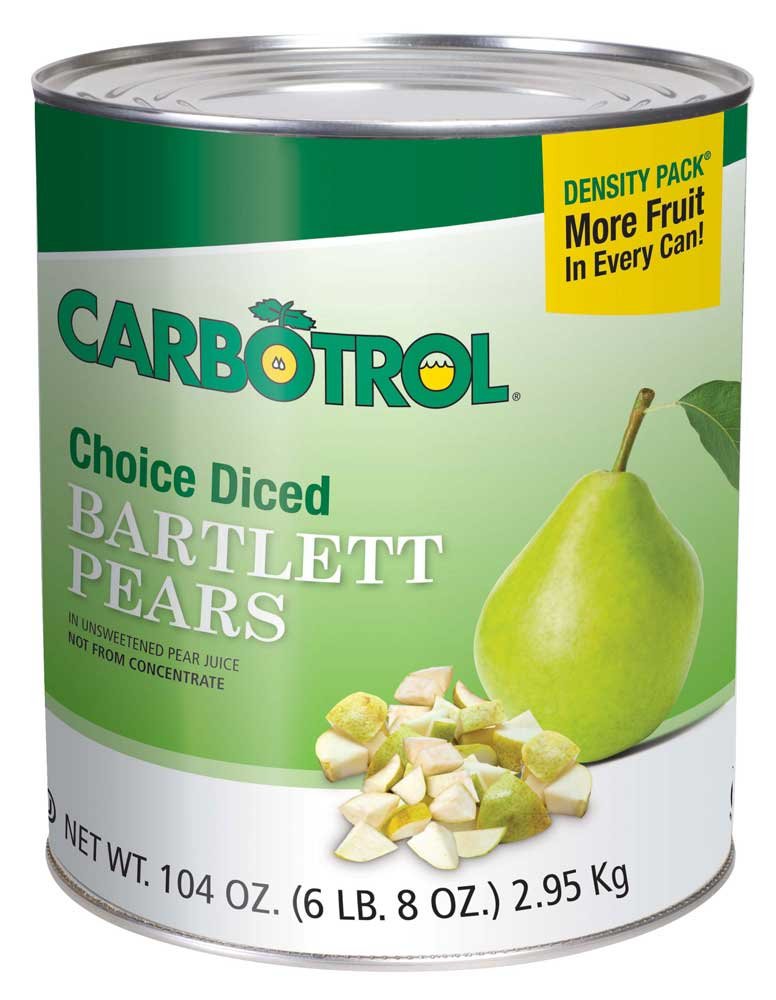 Carbotrol #10 Juice Packed Canned Fruit, Diced Pears (6-104oz Cans per Case)