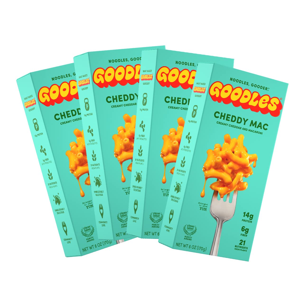 Goodles Cheddy Mac & Cheese 4 Pack, 6oz - 14g Protein, 6g Fiber with Prebiotics, 21 Plant-Based Nutrients and Made w/REAL Cheese