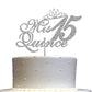 RokAPary Quinceanera Glitter Cake Topper, Acrylic, Double-Sided, Silver, Model RCT171