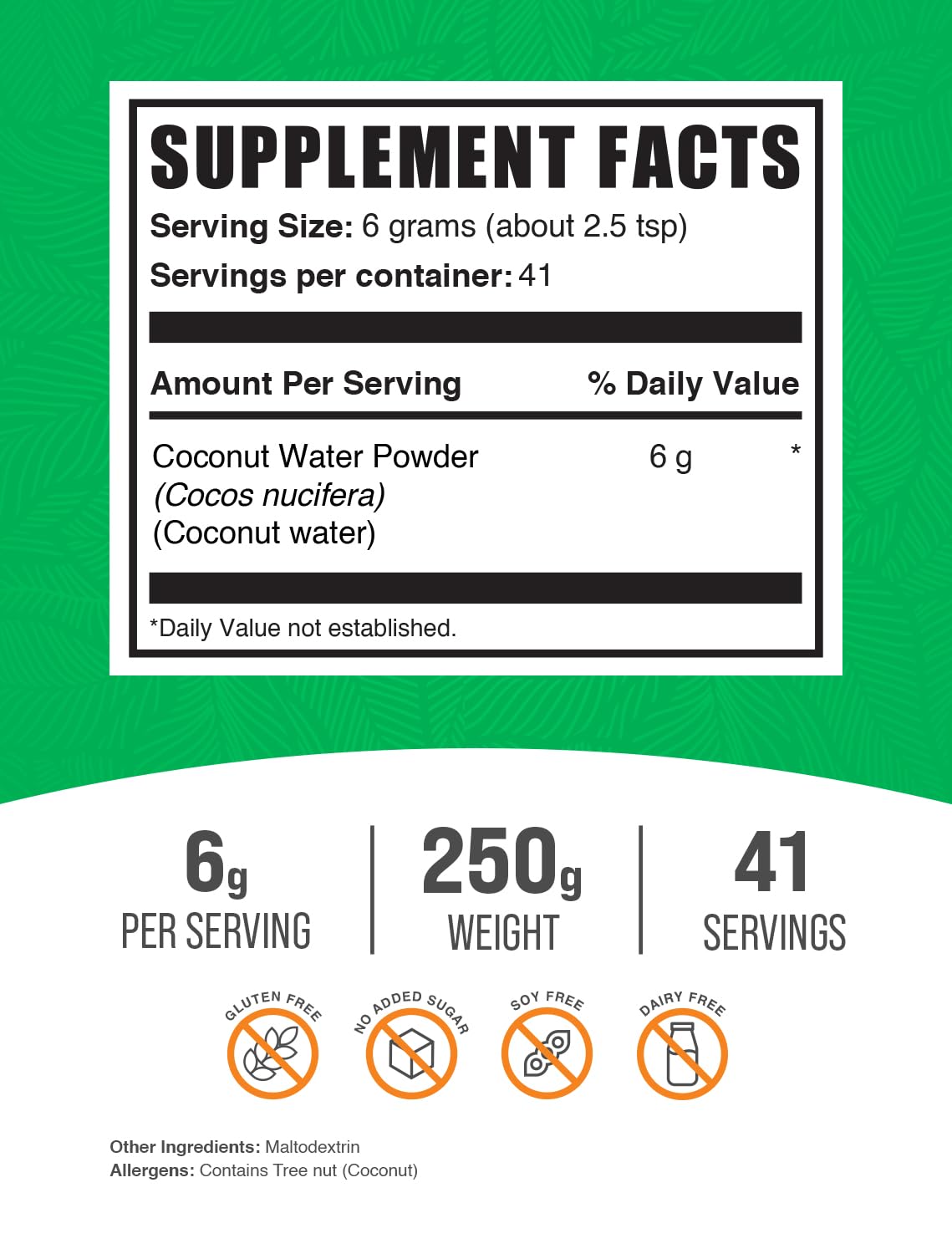 Bulkdietary products Coconut Water Powder - Electrolyte dietary product, No Sugar Added, Gluten Free, 250g (8.8 oz)