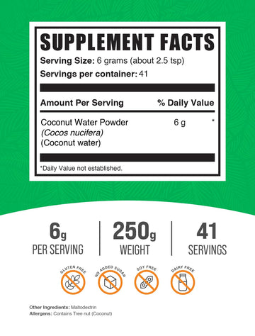 Bulkdietary products Coconut Water Powder - Electrolyte dietary product, No Sugar Added, Gluten Free, 250g (8.8 oz)