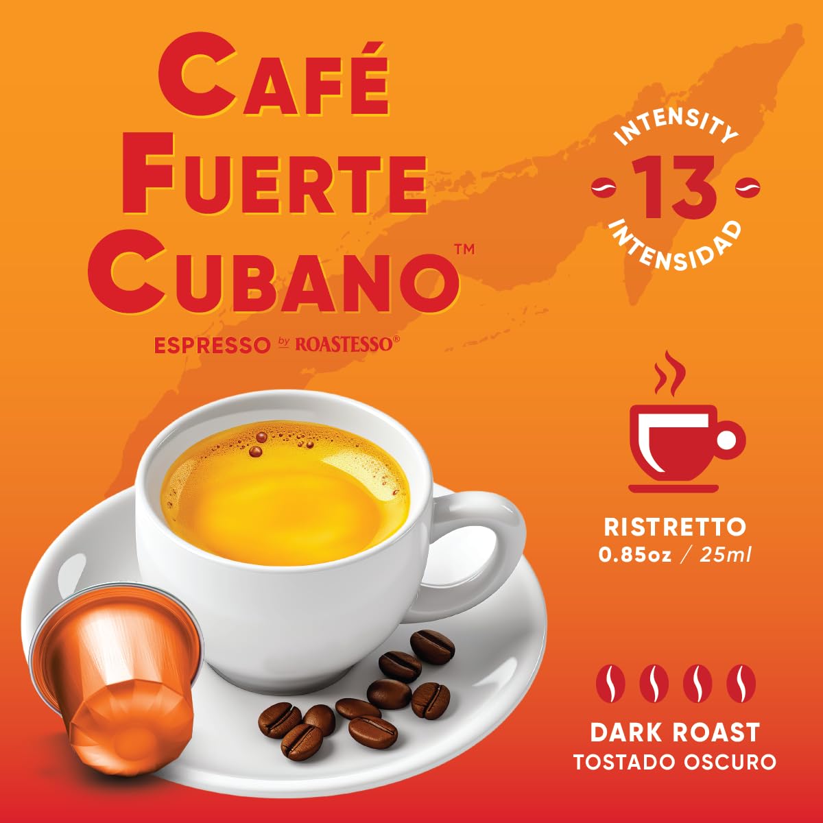 Café Fuerte Cubano Espresso compact pieces, Dark Roast, Intensity 13, Compatible with Nespresso Original Machines, 40 Count