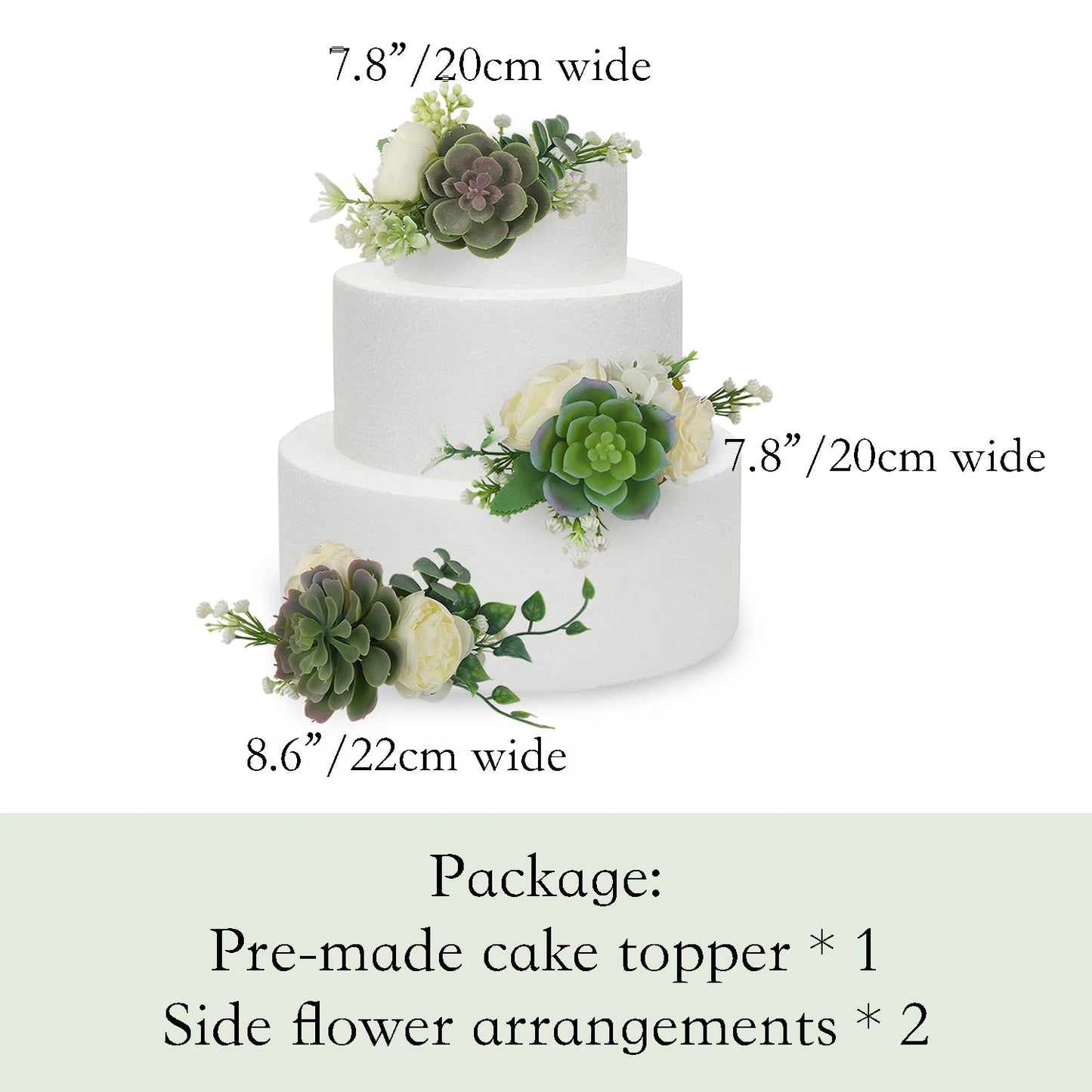 Rinlong Pre-Made 3Pcs Faux Succulent Cake Decorating Flowers Cake Toppers Green Cake Decorations Wedding Birthday Baby Shower Sp
