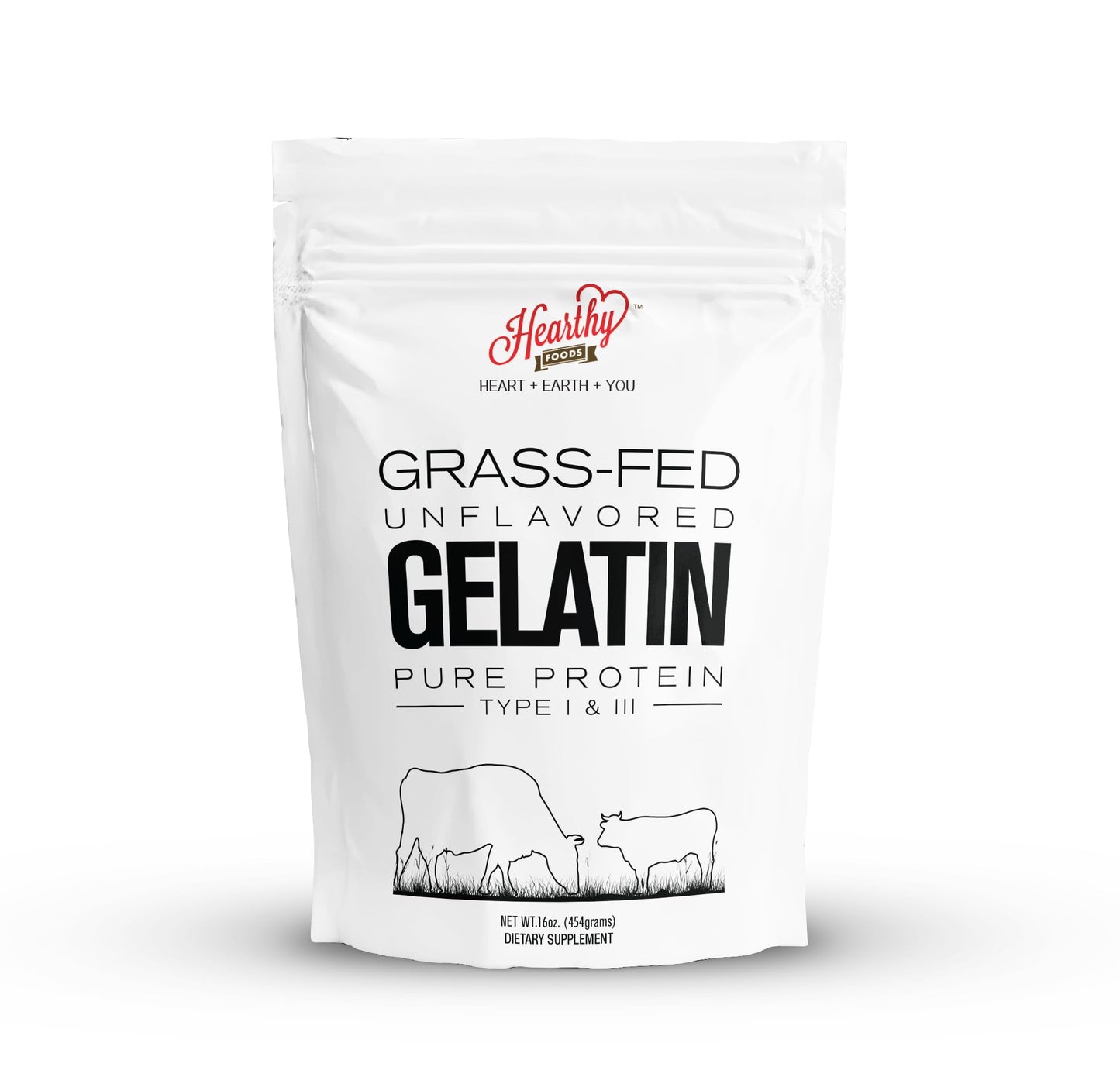 HEARTHY FOODS Beef Gelatin Powder, Unflavored, Keto & Paleo Friendly, 16 oz, Grass-Fed, Halal, Non-GMO, Kosher