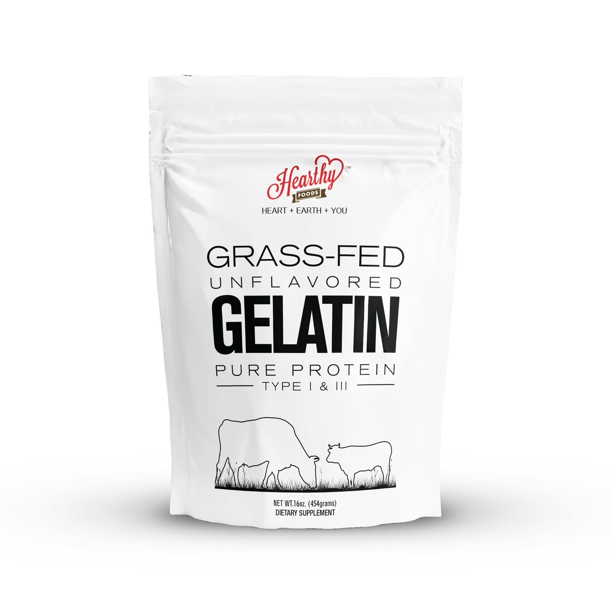 HEARTHY FOODS Beef Gelatin Powder, Unflavored, Keto & Paleo Friendly, 16 oz, Grass-Fed, Halal, Non-GMO, Kosher