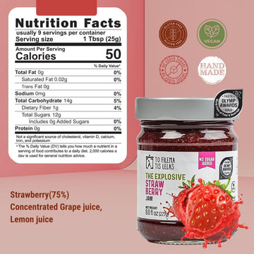 No Sugar Added Jams - 6 X 8 Fl. Oz - 2 X Fig, Apricot & Strawberry - Made In Greece, No Preservatives, Gluten Free Healthy Fruit