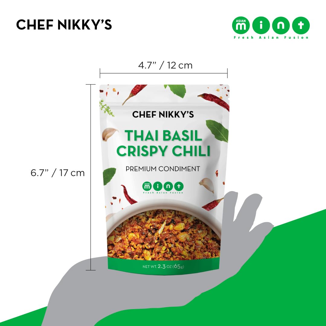Chef Nikky'S Thai Basil Crispy Chili - Thai Basil Flavor - A Premium Hot Sauce With A Nice Chili Crunch - No Msg - Garlic Oil Wi