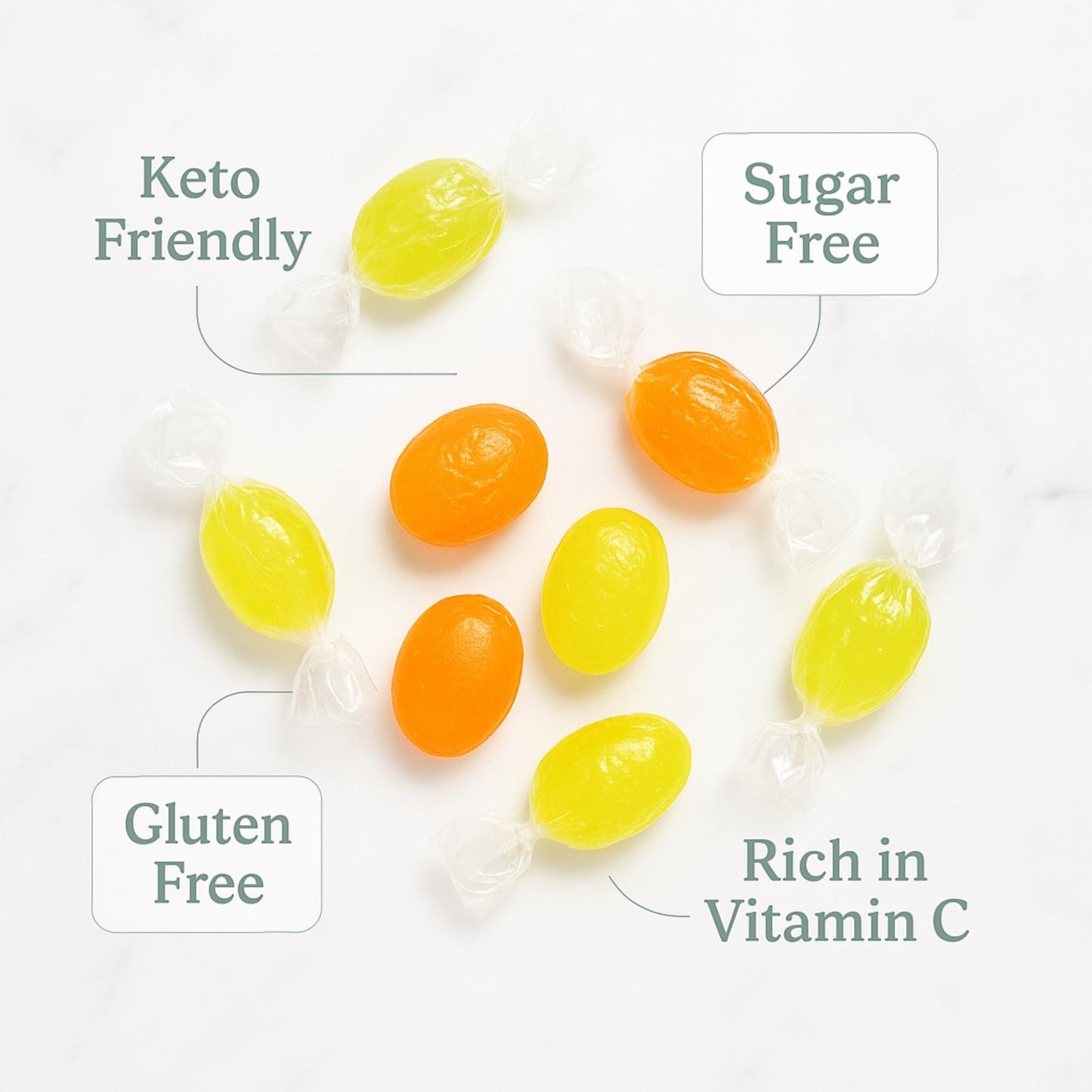 Andy Anand Chocolatier Sugar Free Hard Candy Orange & Lemon Mixed Flavored - Made in Italy Individually Wrapped Gluten Free Enha