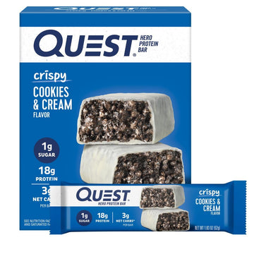 Quest Nutrition Crispy Cookies & Cream Hero Protein Bar  18g Protein  1g Sugar  3g Net Carb  Gluten Free  Protein Snack  Keto Friendly  4 Count