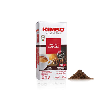 Kimbo Espresso Napoli Ground Coffee | Dark Roast | Intense Aroma & Long Lasting Flavor | 10/13 Intensity | 8.8 Oz (250G) Brick