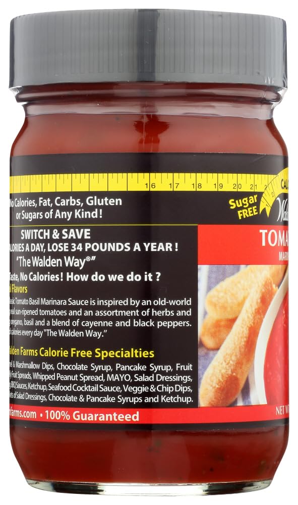 Walden Farms Tomato Basil Marinara Sauce 12 Oz. Jar (Pack Of 6) - Sweet And Smooth, Fresh Herbs And Spices, Vegan, Kosher And Ke