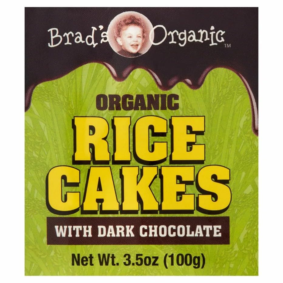 Brads Organic Chocolate Covered Rice Cakes, USDA Organic, Nut Free, Low Sodium, 3.5 oz, Pack of 6, Dark Chocolate