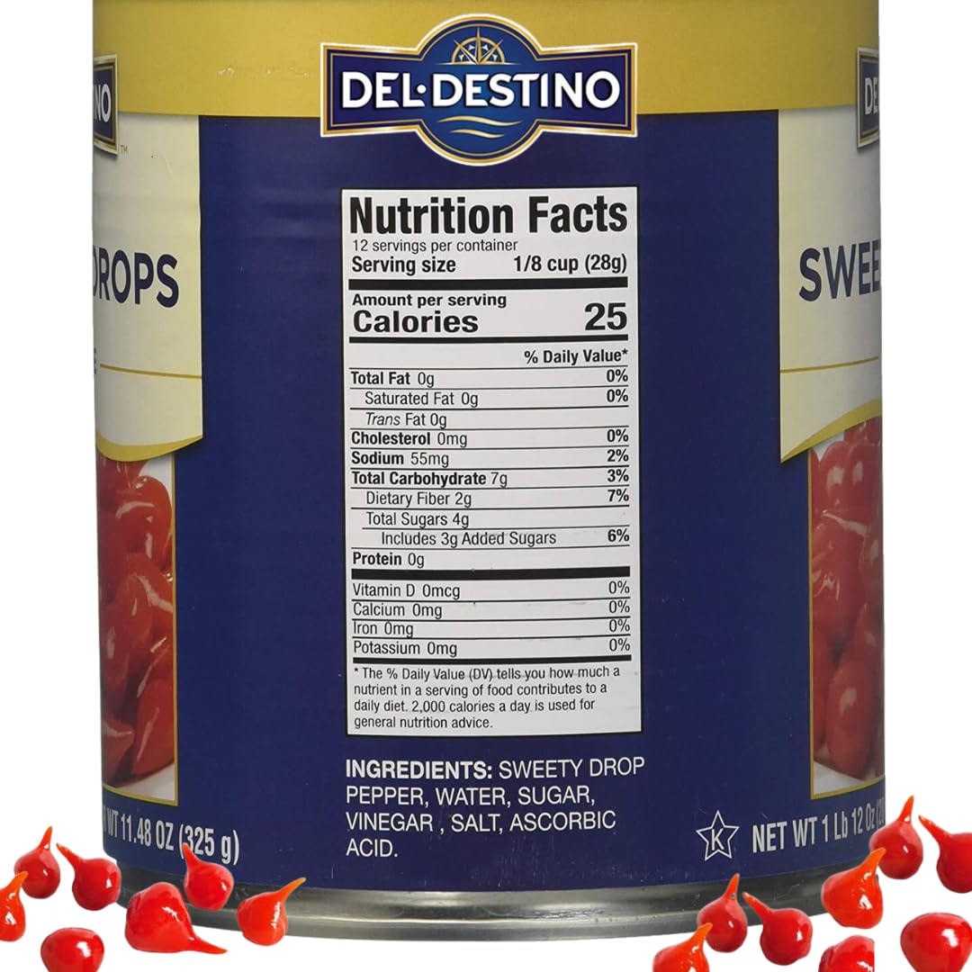 Del Destino Red Sweety Drop Miniature Peppers Tin, 28 Oz, 1.75 lb Pack
