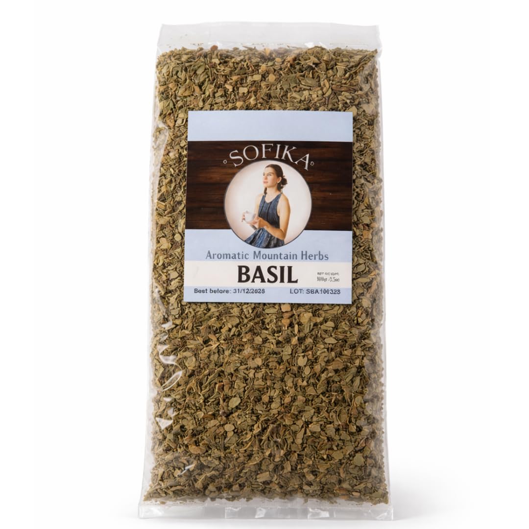 Basil - Greek Top-Grade Dried Culinary Herb From Greece  Whole Wild Leaves  Rich Aroma & Flavor  Ideal For Salads  Meat  Fish  Pizza & Sauces (Basil) 3.5Oz 100Gr