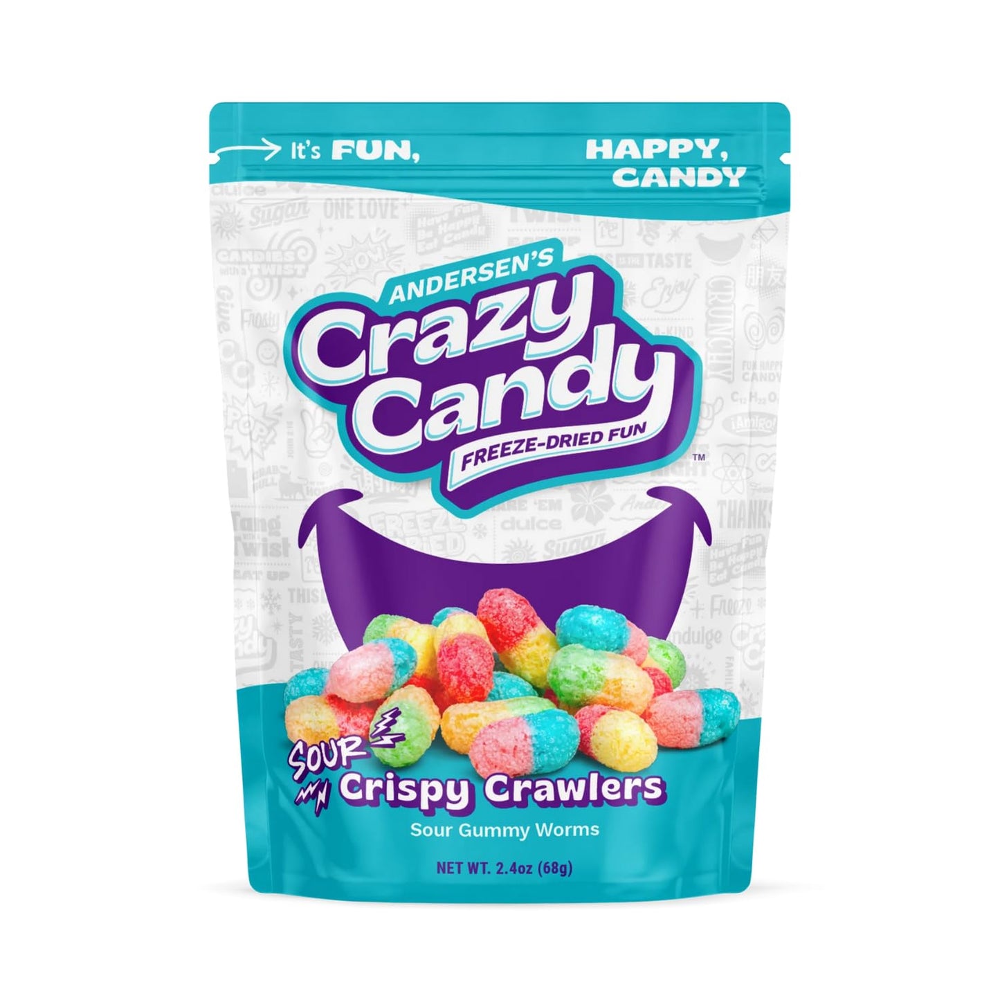 ANDERSENS Crazy Candy Freeze Dried Sour Gummy Worms - Tangy Crunchy Treats, 2.4 Ounce