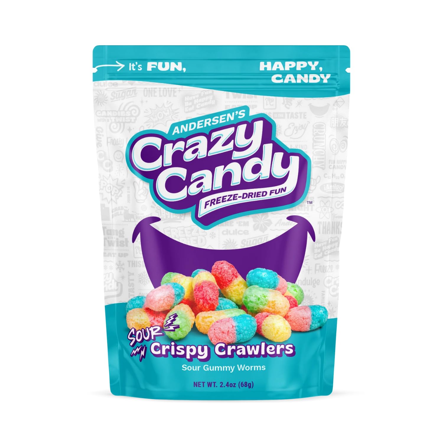 ANDERSENS Crazy Candy Freeze Dried Sour Gummy Worms - Tangy Crunchy Treats, 2.4 Ounce