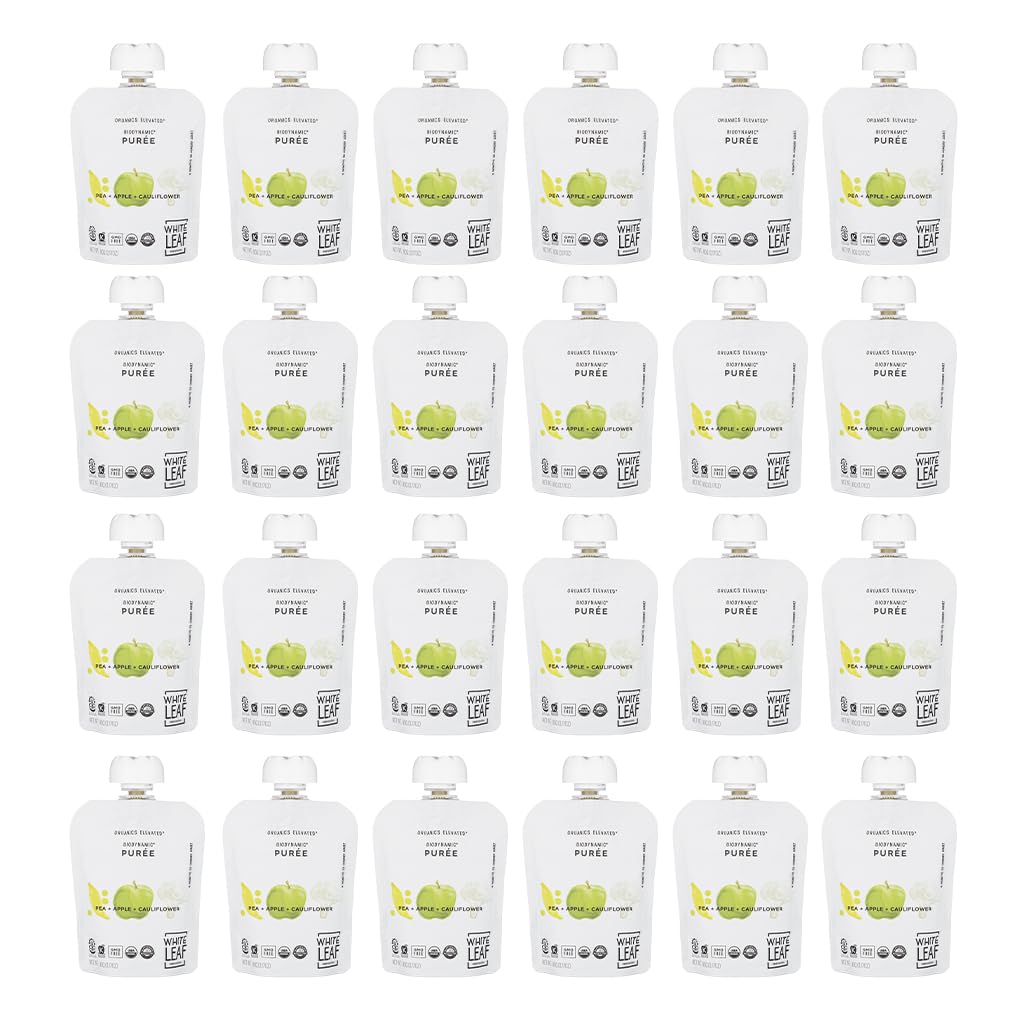 White Leaf Provisions Organic Baby Food Pouches - USDA, GMO & BPA Free Squeezable Toddler Snacks - 24 x 90 grams (24 Pouches, Pe