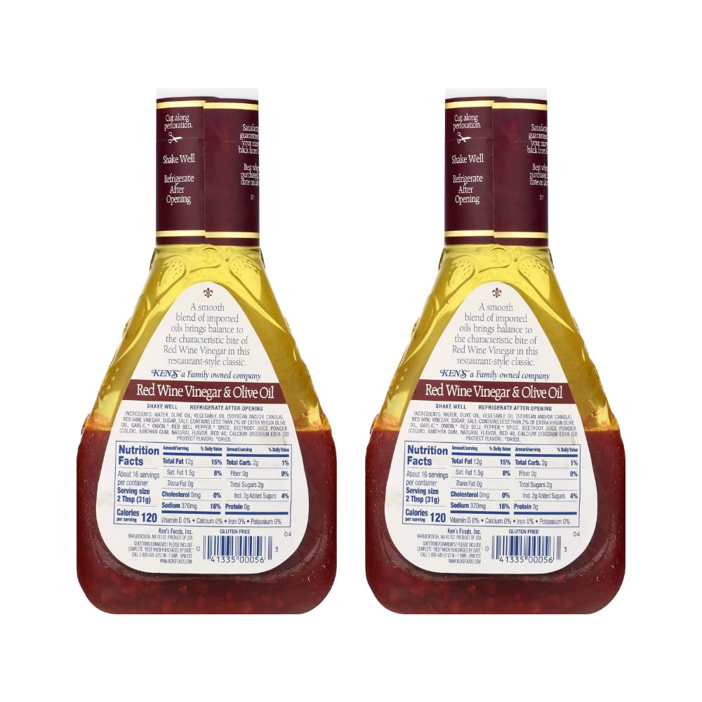 Kens Steak House Red Wine Vinegar & Olive Oil Dressing, 16 Fl Oz, Pack of 2