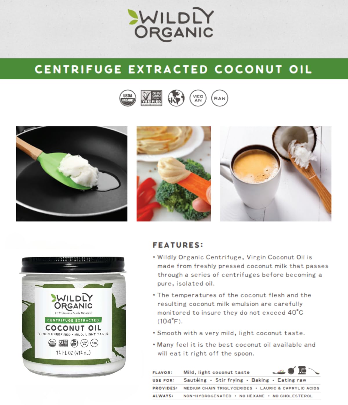 Wildly Organic Coconut Oil Sample 3-Pack 14 Fl Oz Glass Jars - 1) Refined Coconut Oil, 2) Raw Unrefined Centrifuge Exacted, & 3)