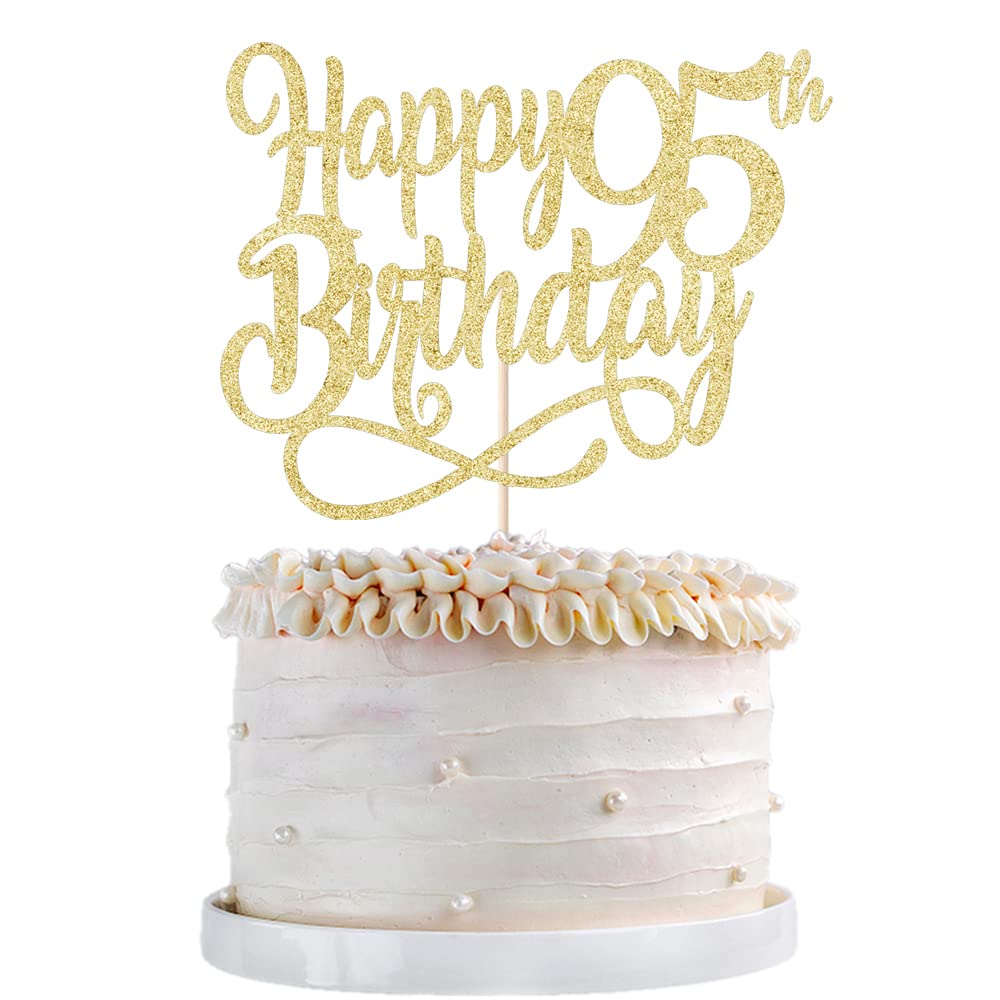 Gold Glitter Happy 95Th Birthday Cake Topper,Cheers To 95 Years,Happy 95Th Birthday Cake Topper,95Th Anniversary Cake Topper, Me