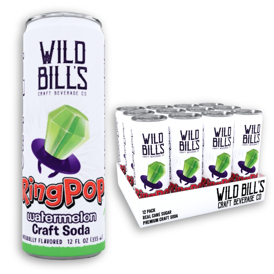 Wild Bills Watermelon Ring Pop Craft Soda - Pure Cane Sugar, Caffeine Free, Vegan, Gluten Free - 12 Oz Cans, 12 Pack