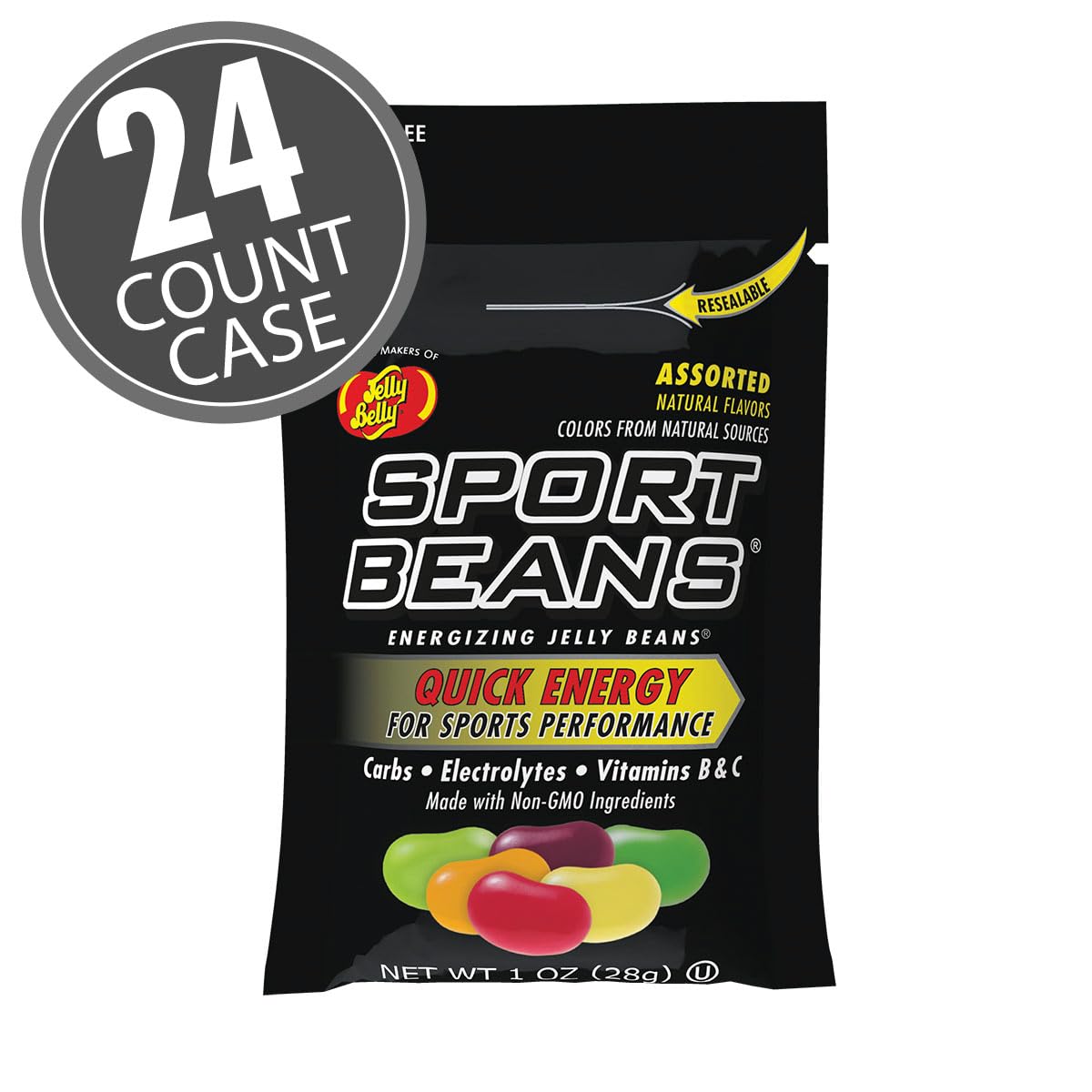 Jelly Belly Extreme Sport Beans, Caffeinated Jelly Beans, Assorted Flavors, 24 Pack, 1-oz Each