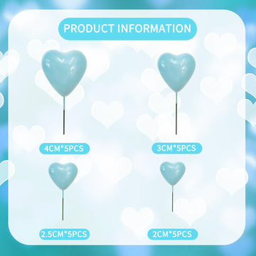 Beishida 20 Pcs Sky Blue Heart Cake Toppers 3D Heart Cake Toppers Foam Toppers Cake Decoration Happy Birthday Cake Diy Cake Inse
