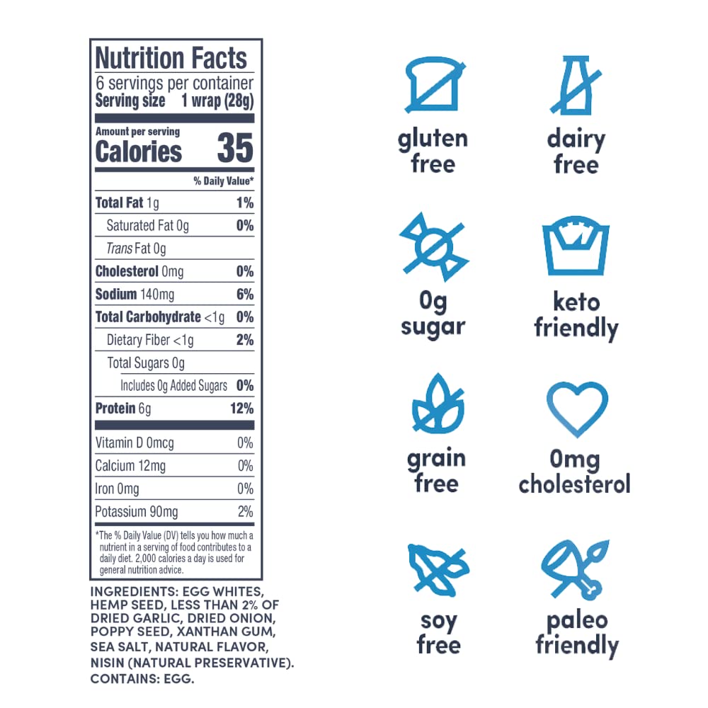 egglife egg white wraps, Everything Bagel, Egg White Wraps, 12 Total Wraps (2-6 Packs) - Gluten Free, Dairy Free, No Flour, Suga