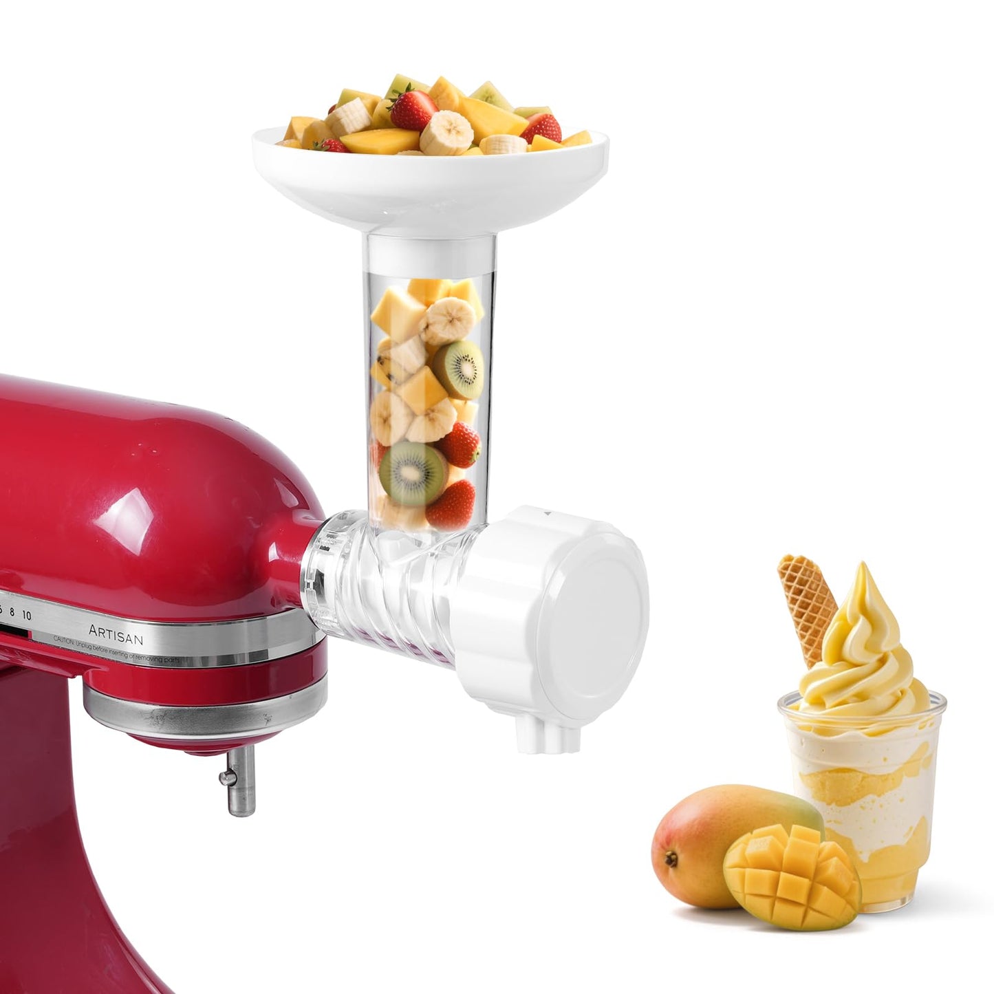 Fruit Ice Cream Maker Compatible with KitchenAid Stand Mixer For Healthy Dairy-Free Fruit Ice Cream, Desserts And Soft Ice Cream