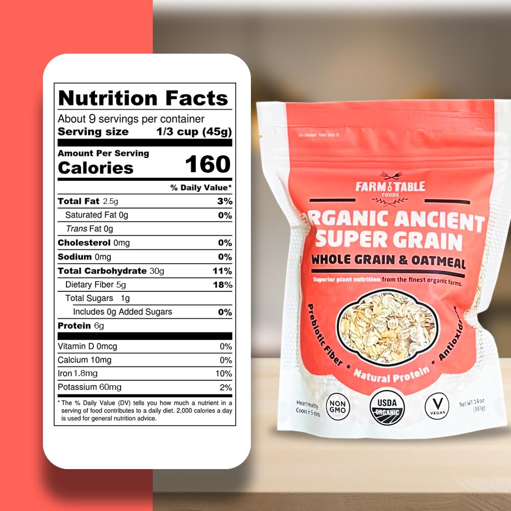 Farm To Table Foods Organic Oatmeal Variety Pack - High-Protein, Plant-Based, Unsweetened, Non-Gmo - 3-Pack (Apple Raisin, Whole